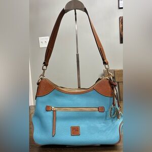 Dooney & Bourke Pebble Grain Hobo Bag in Sky Blue with Brown Trim